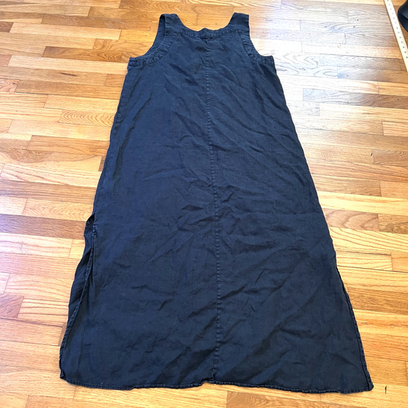 DKNY Pure Linen Dress Womens Large Black Sleeveless Maxi Minimalist - Picture 2 of 7